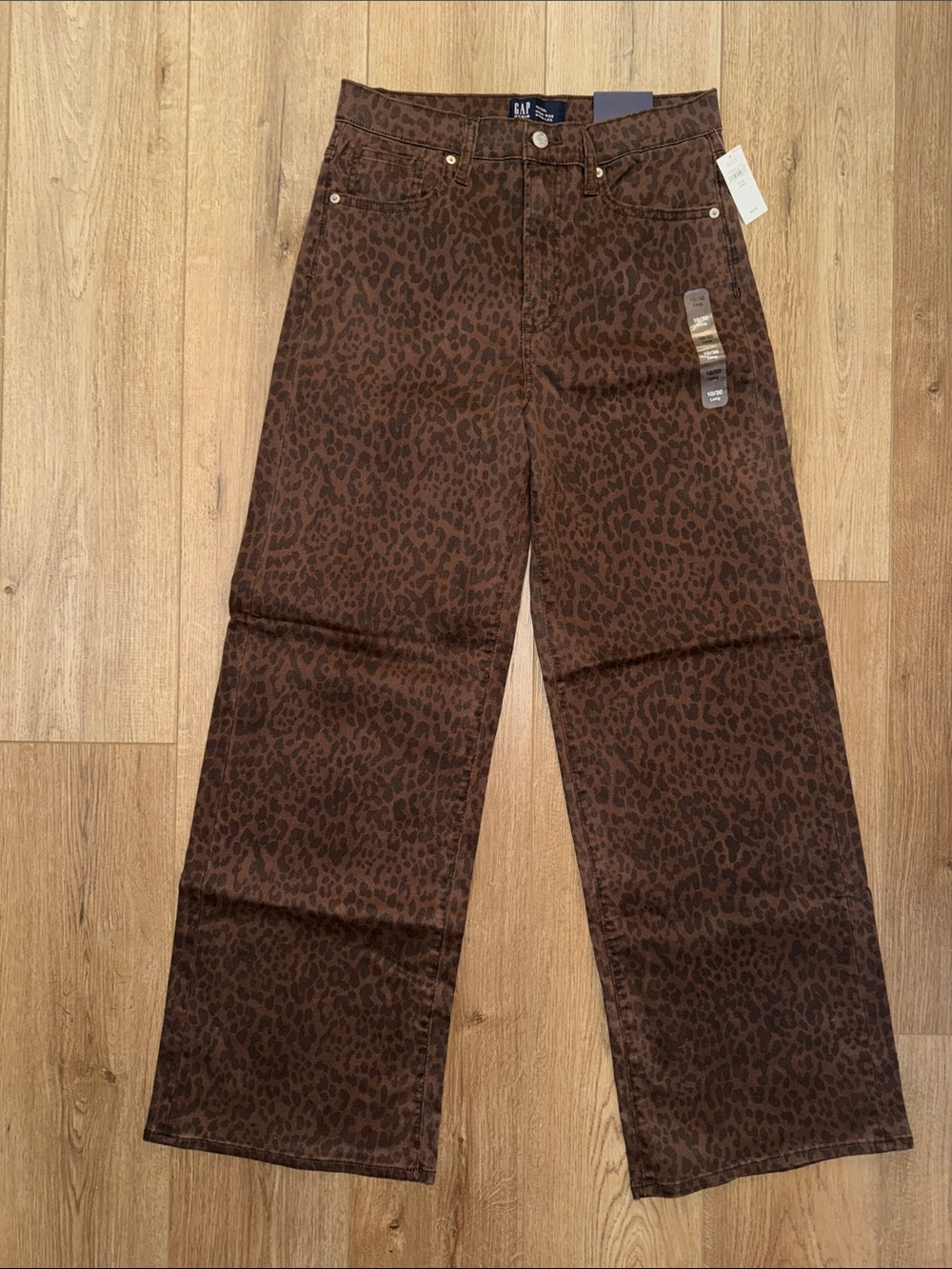Brown Leopard Print Wide-Leg High Rise Stretch Jeans size 10 NWT